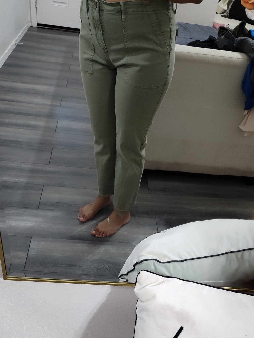 Olive High-Waist Slim Ankle Pants